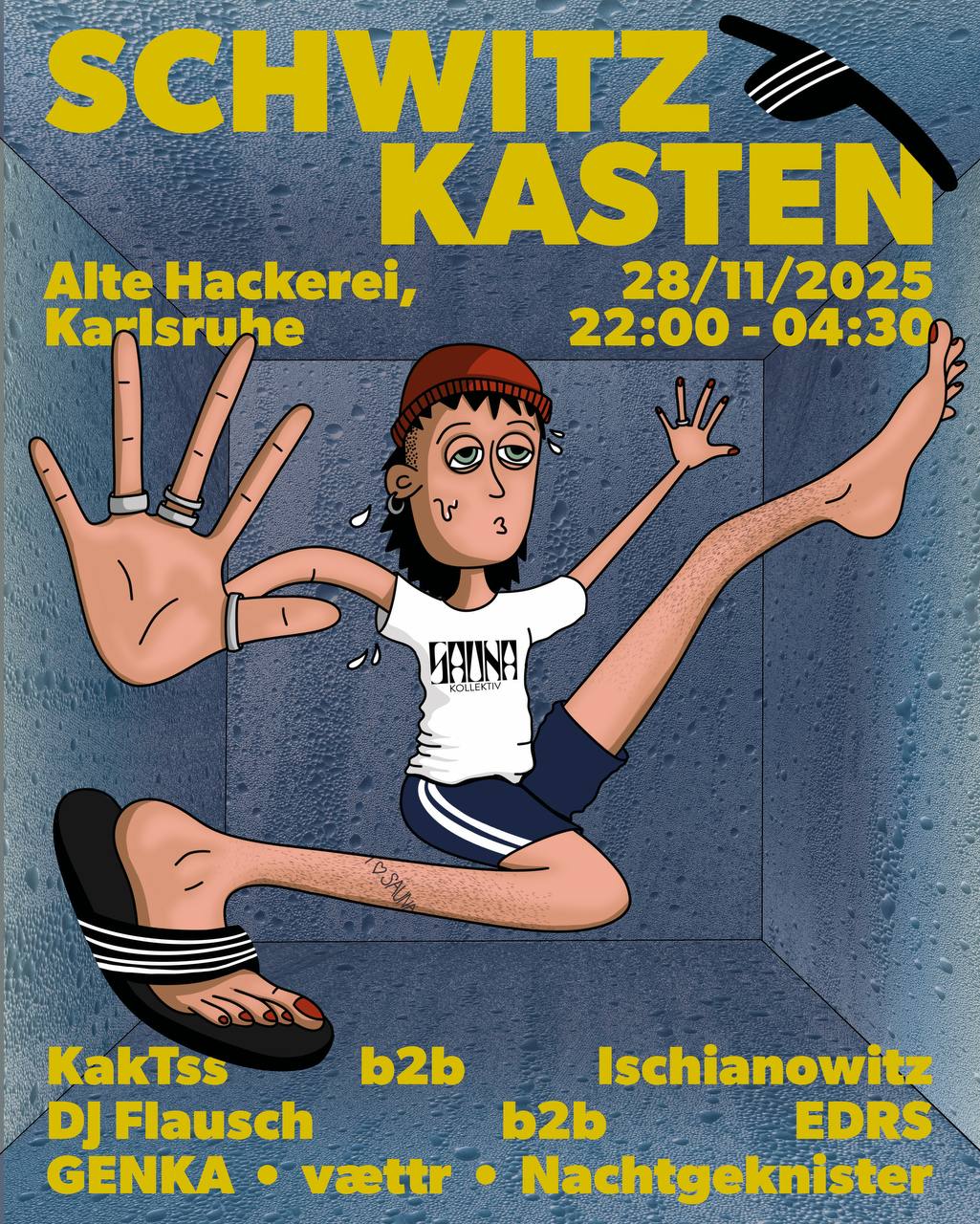 Schwitzkasten-Party am 28.11.2025 um 22:00 Uhr Schwitzkasten-Party in der Alten Hackerei in Karlsruhe